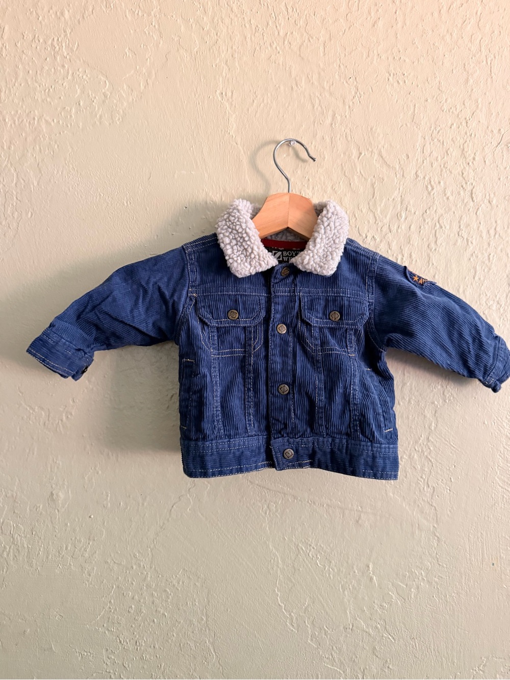 Kids Blue Corduroy Jean Jacket with Cream Sherpa Collar - Picture 2 of 5